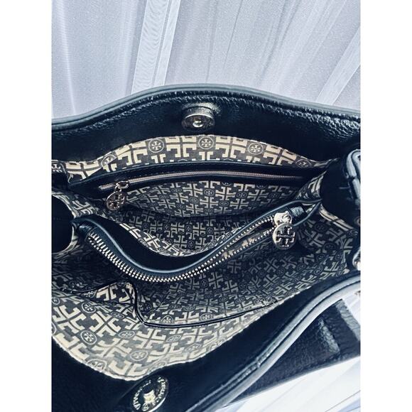 Tory Burch Thea Black Leather Slouchy Bridle Gold Chain Tote Shoulder Bag Purse - Picture 8 of 16